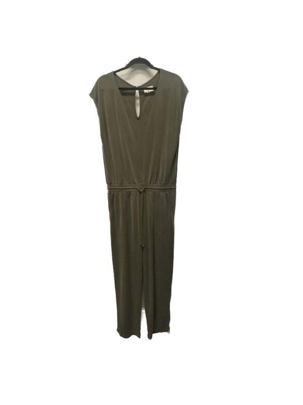 Lou & Grey Olive Green V-Neck Drawstring Utility Jumpsuit Size M